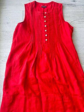 Quince 100% Linen Red Sleeveless Dress | Elegant Knee-Length Summer Dress | Size